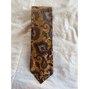Paul Fredrick Sartoriale Mens Silk Tie Gold Purple Paisley Floral Made In Italy